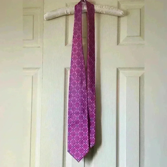 LOUIS DELL’OLIO Made in Italy 100% Silk Pink & Blue Patterned Necktie - Picture 6 of 6